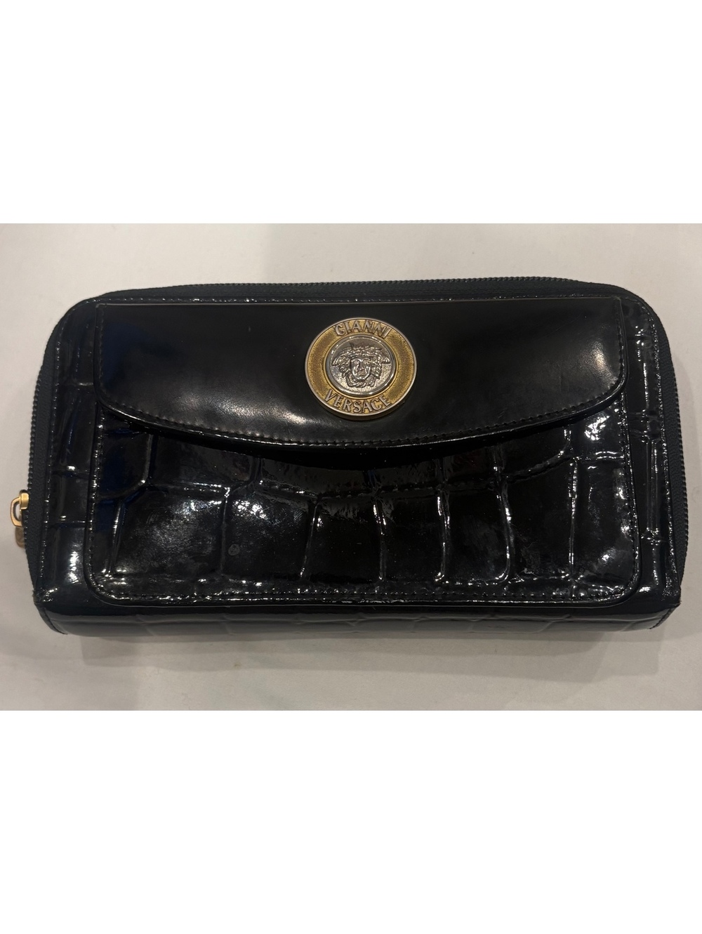 Vintage 90’s Gianni Versace Black Patent Leather Wallet/Clutch with Medusa
